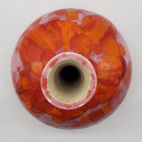 𝅺Signed MCM Pink Orange Red Lava Glaze Art Pottery Bud Vase - Picture 8 of 14